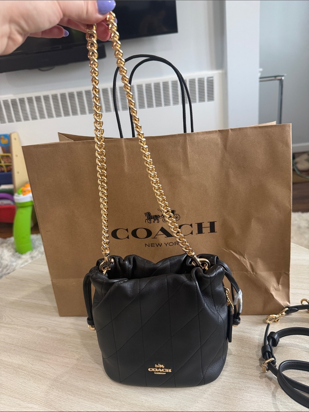 Coach Faye Mini Drawstring Bag With Quilting Gold/Black